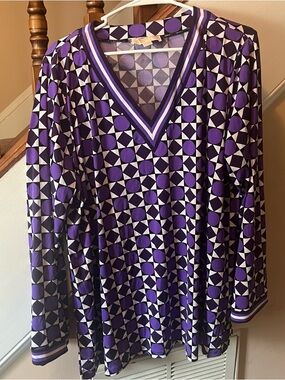 Michael Kors Purple and Black Geometric Print Top Plus Size